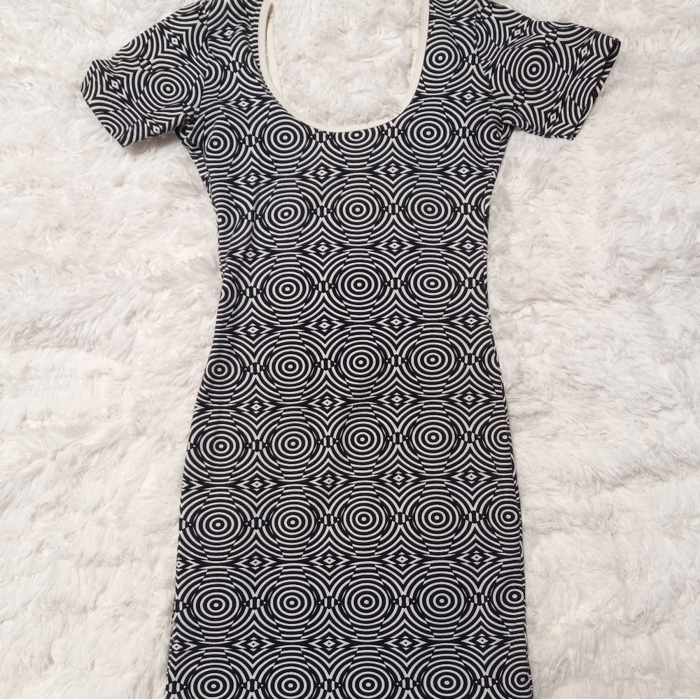 American Apparel black and white psychedelic bodycon dress xs